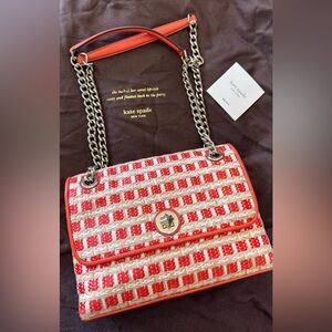 kate spade Coral and Cream Woven Chain Shoulder Bag